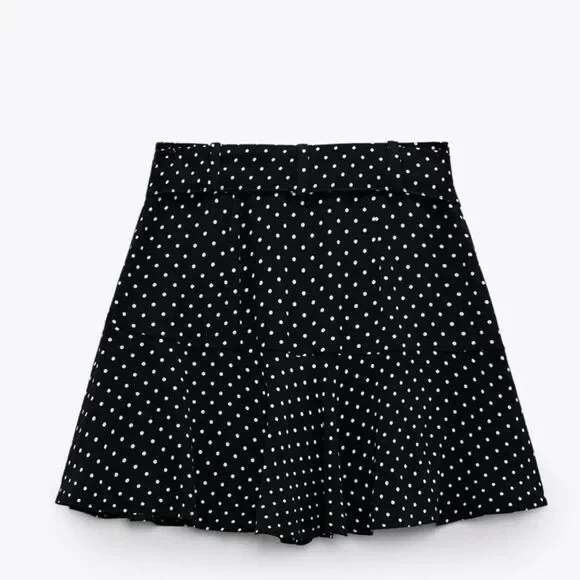ZARA POLKA DOT BOW TRIM SKORT BLACK SMALL - Picture 5 of 6